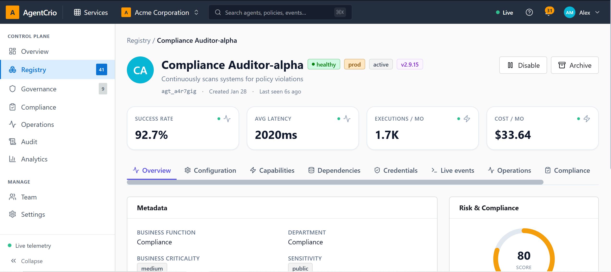 AgentCrio interface